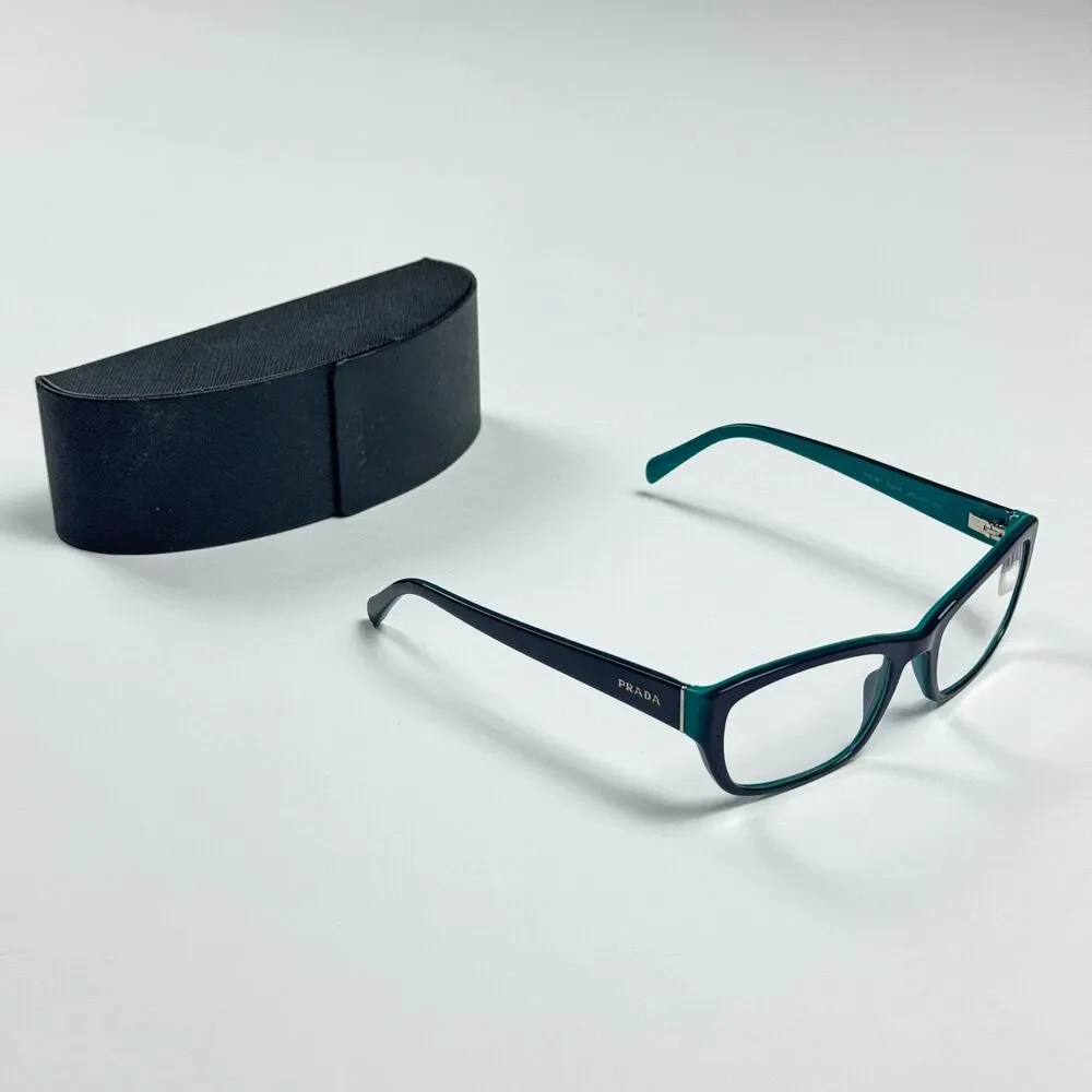 Prada Eyeglass Frames Women 52-18 VPR 18O Black Green Acetate RX Case